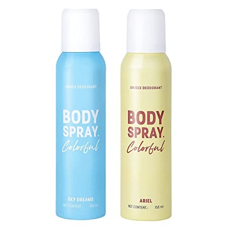 MINISO | Miniso Colorful Unisex Deodorant Body Spray Perfume for Men Women,Total 300ml (Ariel+Sky Dreams)