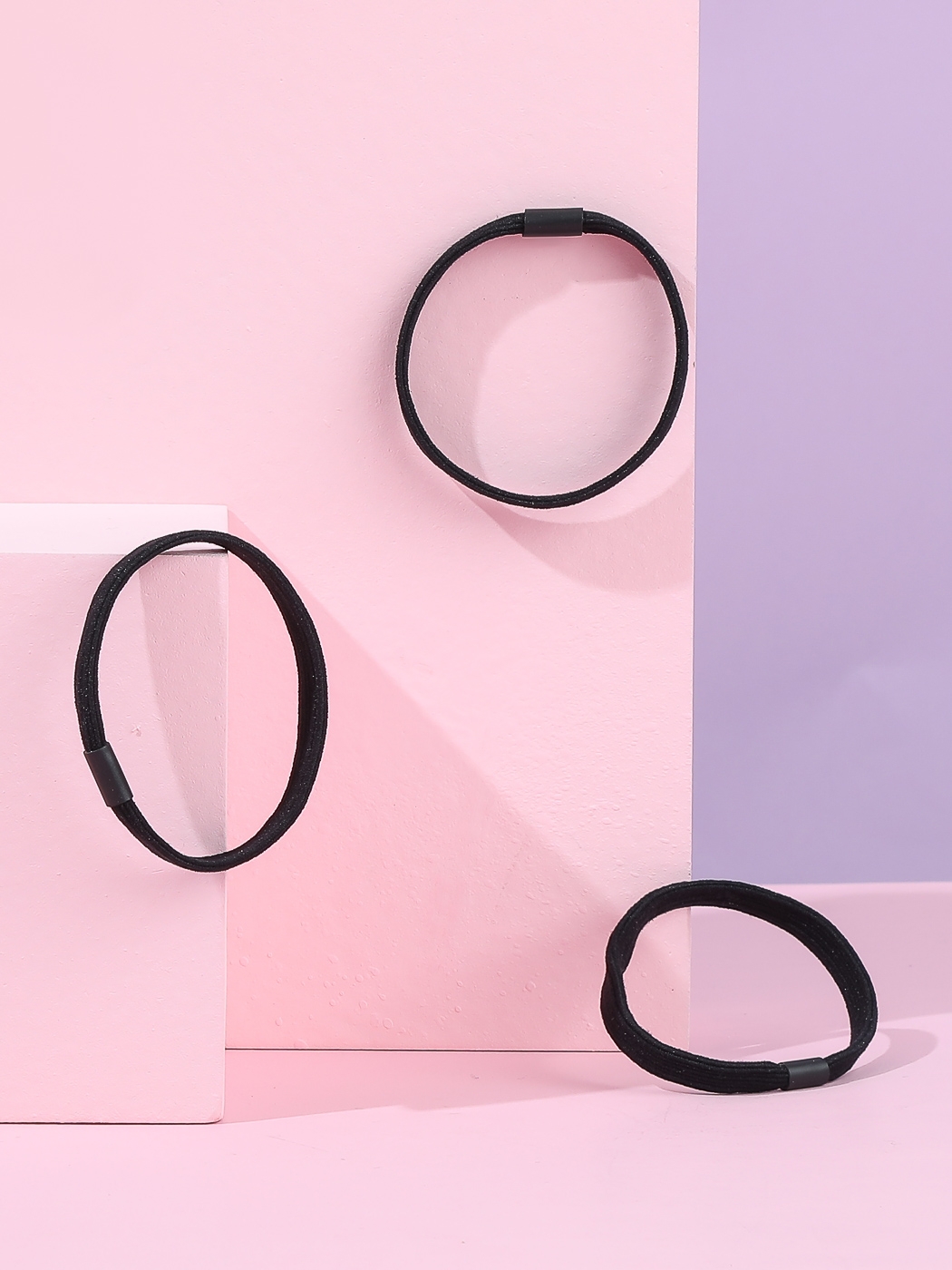 MINISO | Black Rubber Band with Wide & Flat Stripe 8pcs (Pack of 2)