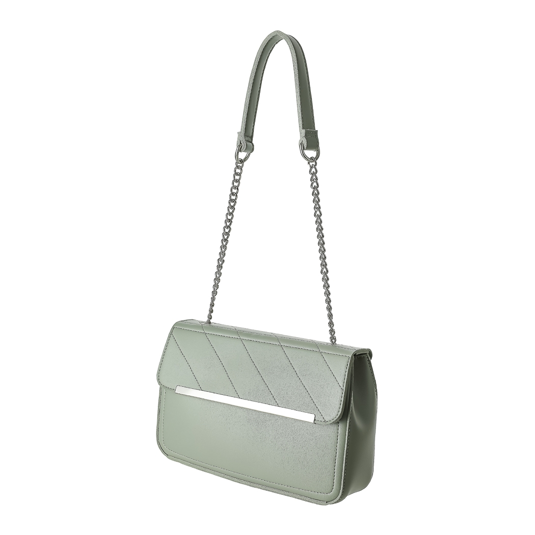 MINISO | Solid Color Stitches Decorated Shoulder Bag(Light Green)
