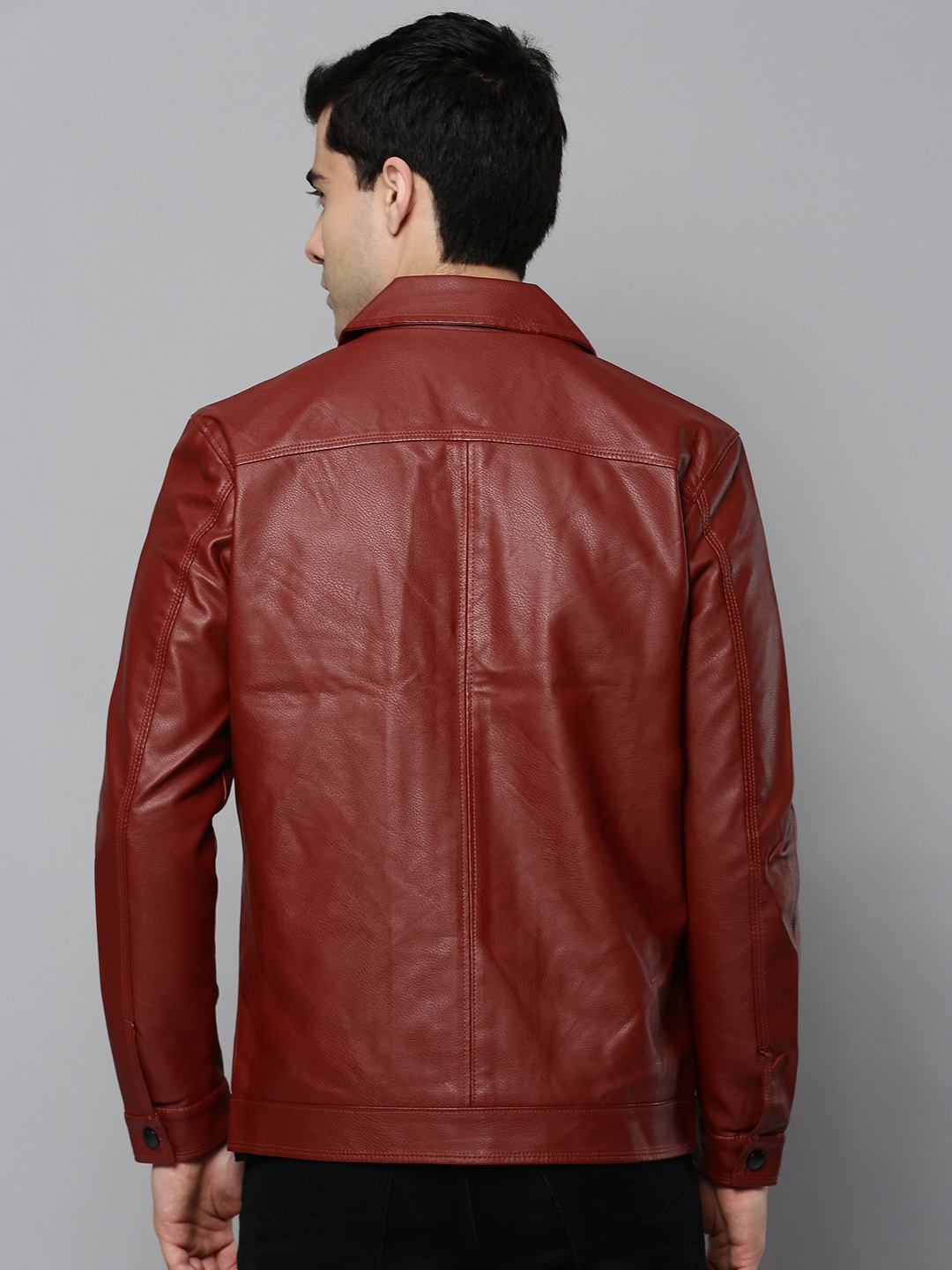 Men's Orange Leather Solid Leather Jackets