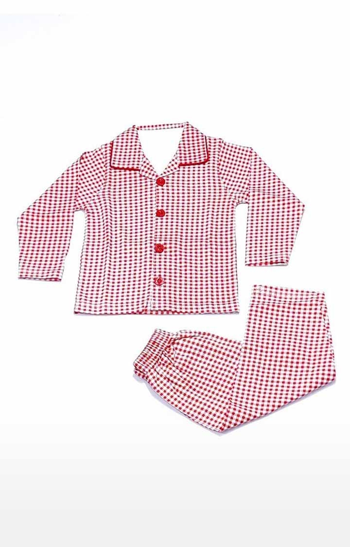 AAAKAR | Stylish Boy's Red Checked Shirt And Pyjama Set