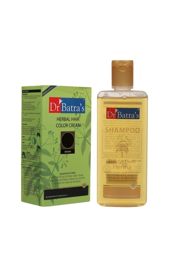Dr Batra's Herbal Hair Color Cream Brown 130 G and Normal Shampoo 200 ml (Pack of 2 Men and Women)