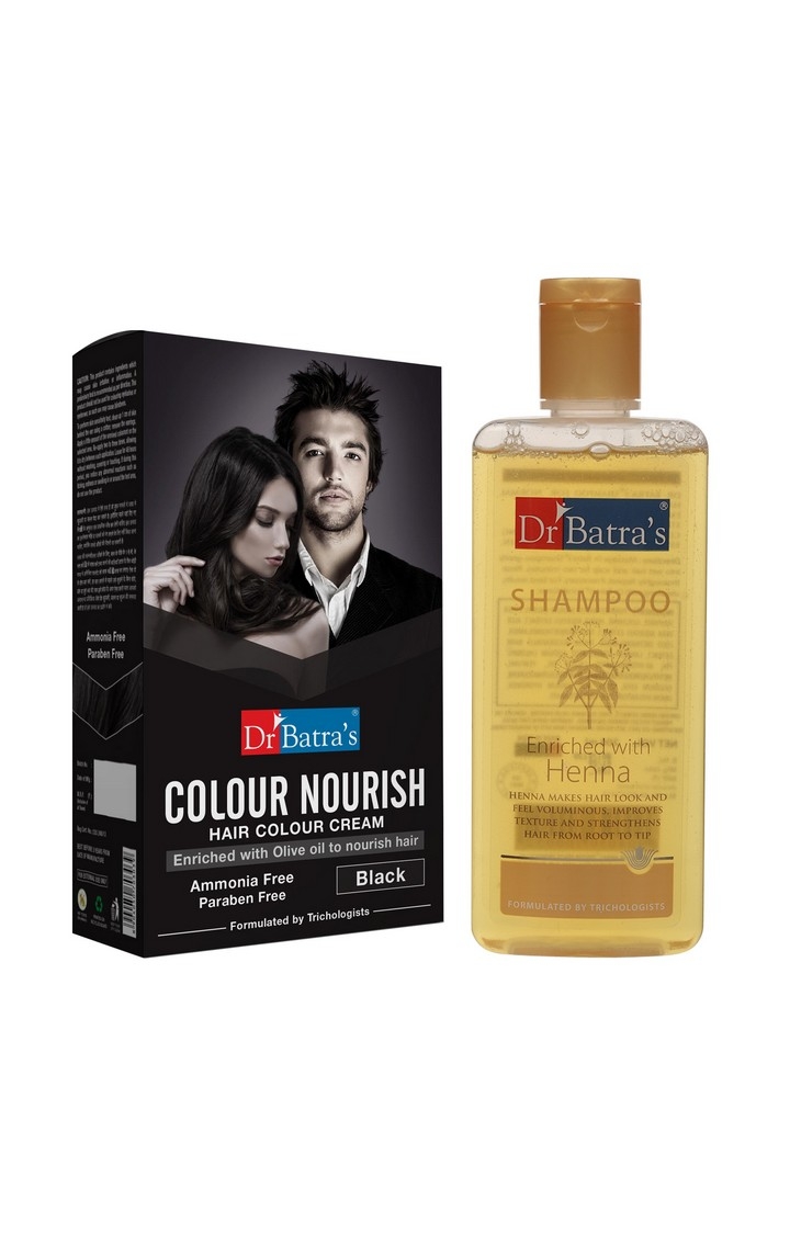Dr Batra's | Dr Batra's Colour Nourish Hair Colour Cream - Black 120 G and Normal Shampoo 200ml (Pack of 2 Men and Women)