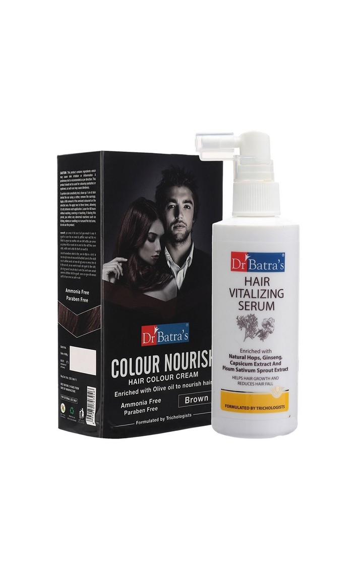 Dr Batra's | Dr Batra's Hair Vitalizing Serum 125ml and Dr Batra's Colour Nourish Hair Colour Cream - Brown (Pack of 2 for Men and Women)