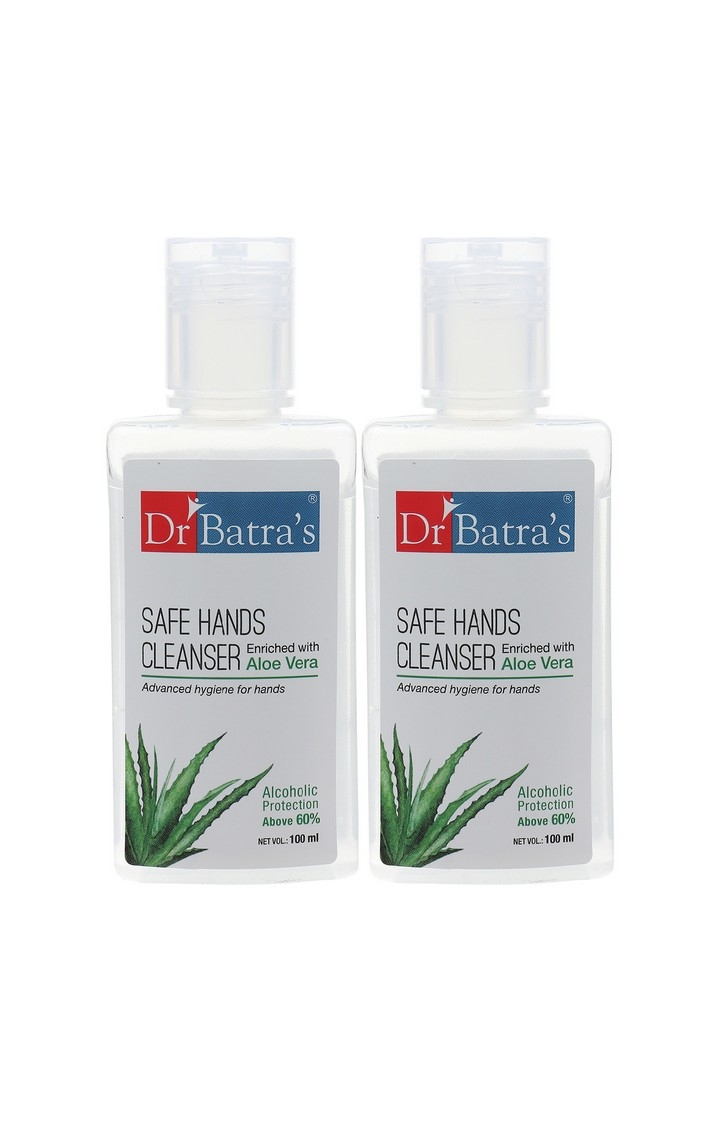 Dr Batra's | Dr Batra's Safe Hands Cleanser|Enriched With Aloe vera|Alcoholic Protection above 60%|Stay Home, Stay Safe- 100 ml (Pack of 2)