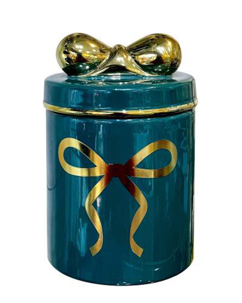 Order Happiness | Order Happiness Ribbon Printed Ceramic Storage Container Jar with Air Tight LID Green Color - 1000 Ceramic Cookie Jar (Green)