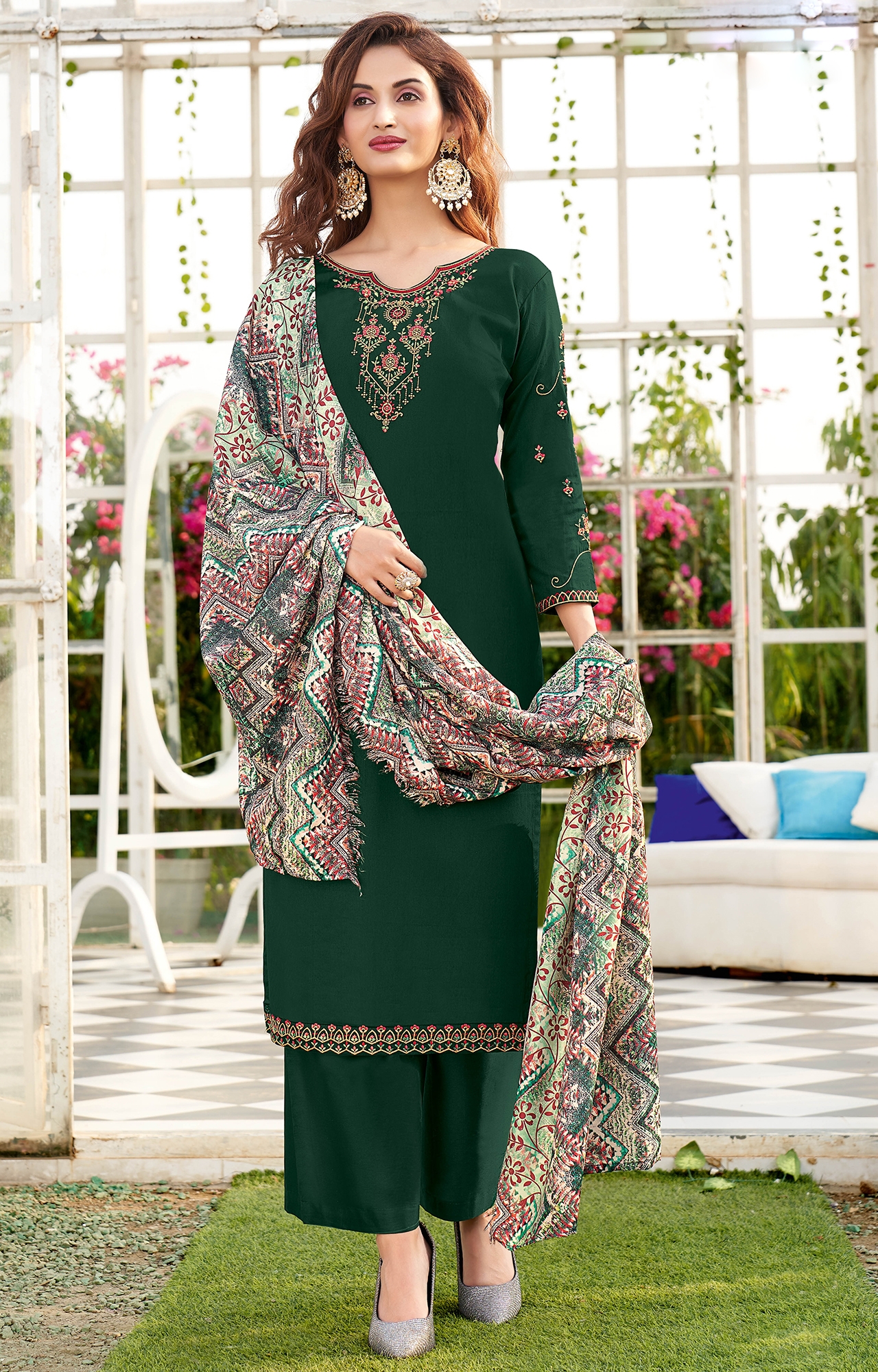 SHAILY RETAILS | Green Color Jam Cotton lace & Embroidery Unstitched Dress Material-FL_PANIHARI2011_DM
