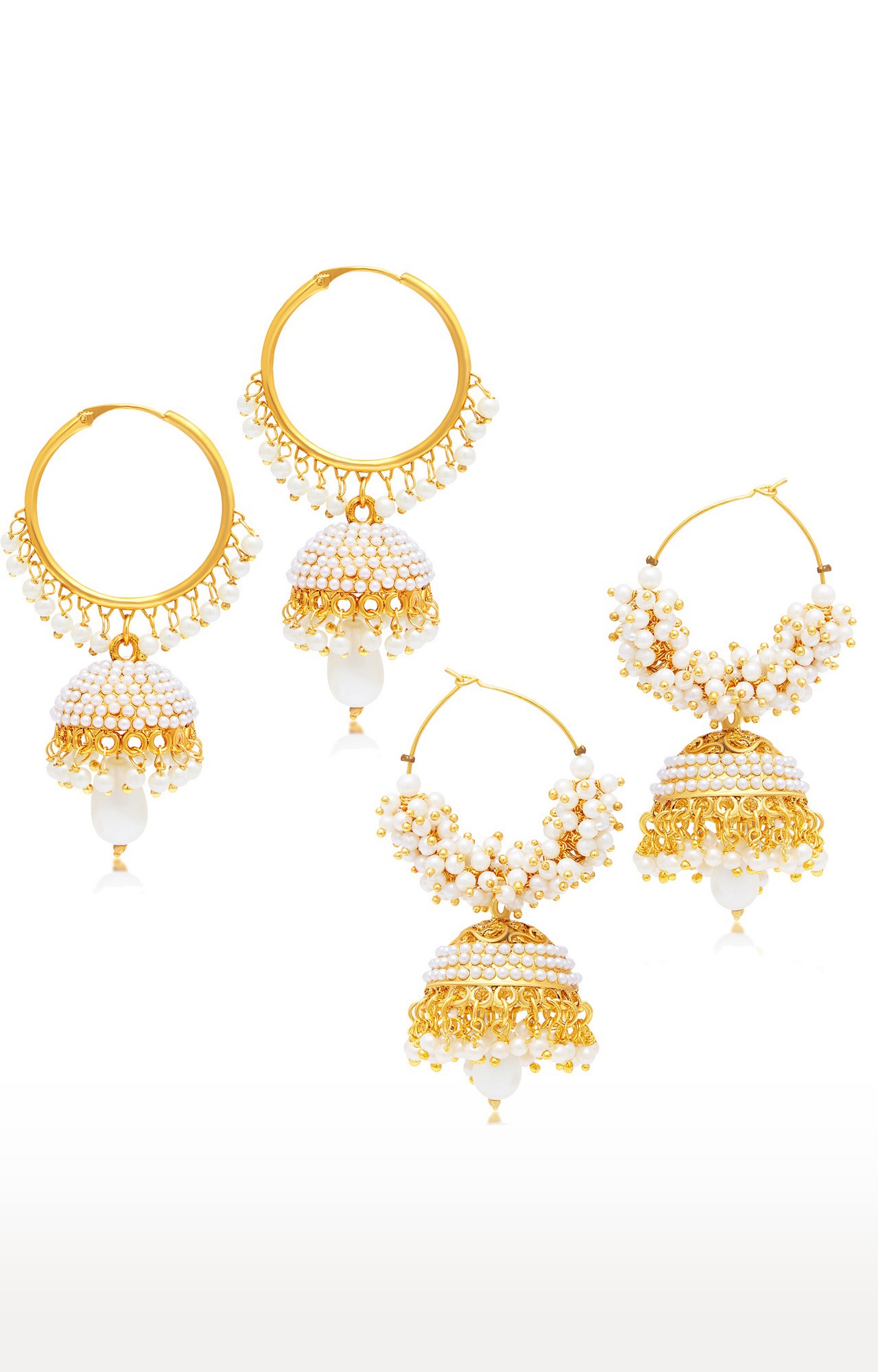 SUKKHI | Sukkhi Divine Gold Plated Set Of 2 Pearl Jhumki Earring Combo For Women