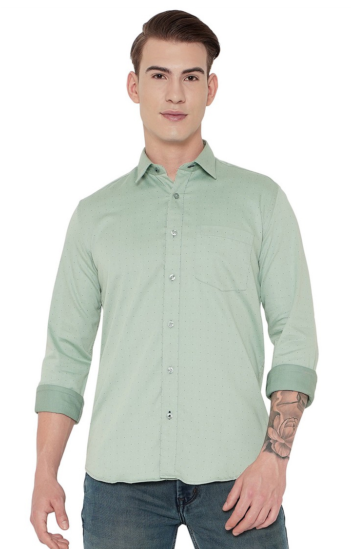 JBC-PR-818B GRANITE GREEN Men's Green Cotton Printed Casual Shirts