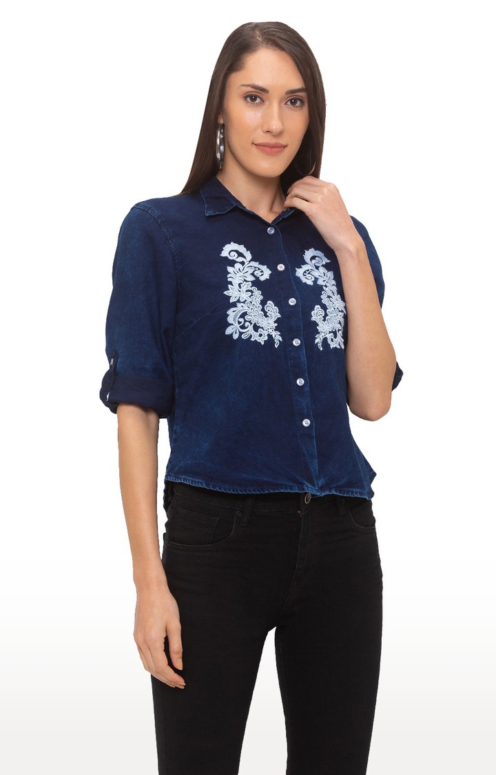 globus | Blue Embroidered Casual Shirt