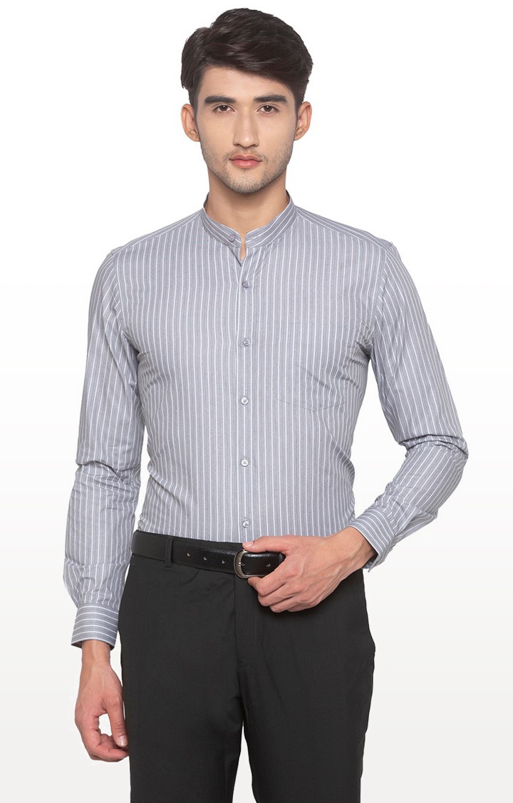 globus | Grey Striped Formal Shirt