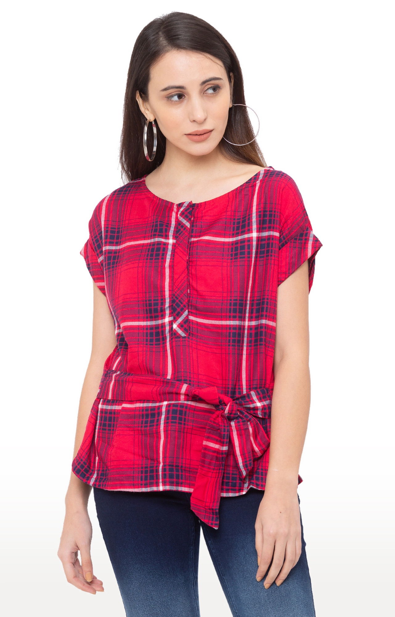 globus | Red Checked Blouson Top