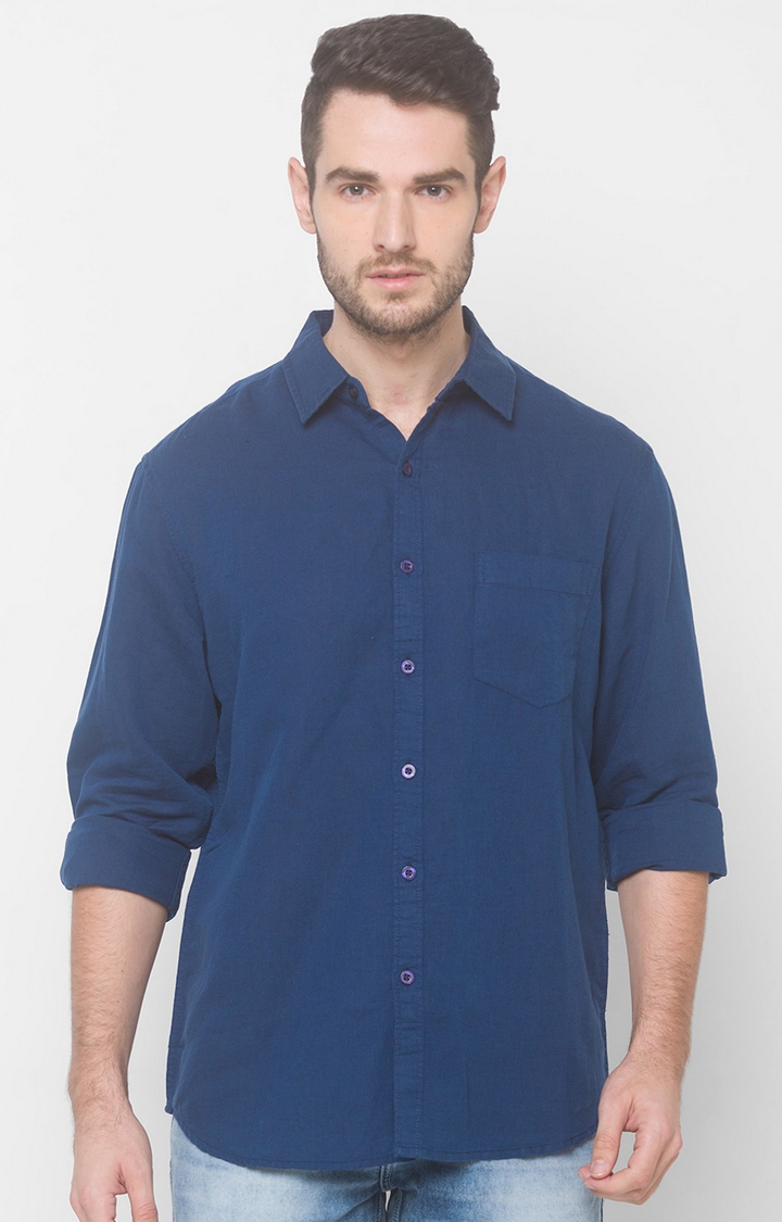 globus | Blue Solid Casual Shirt