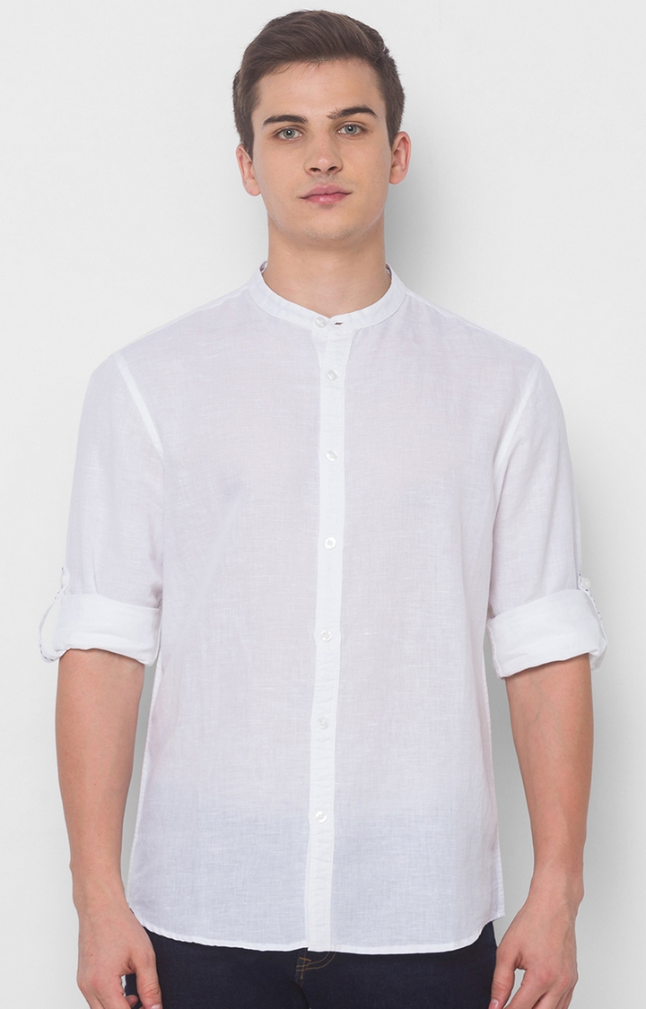 globus | White Solid Casual Shirt