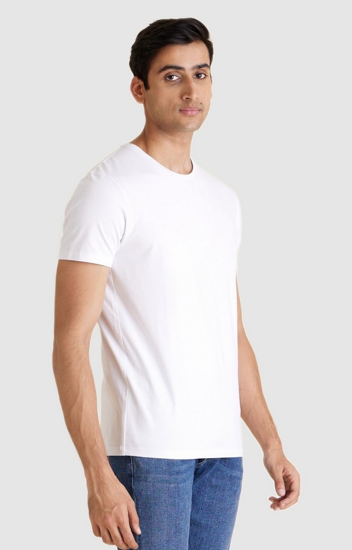 Men's White Cotton Solid T-Shirts