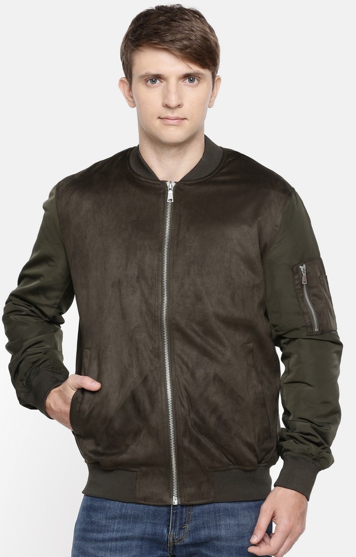 celio | Olive Solid Straight Fit Bomber Jacket