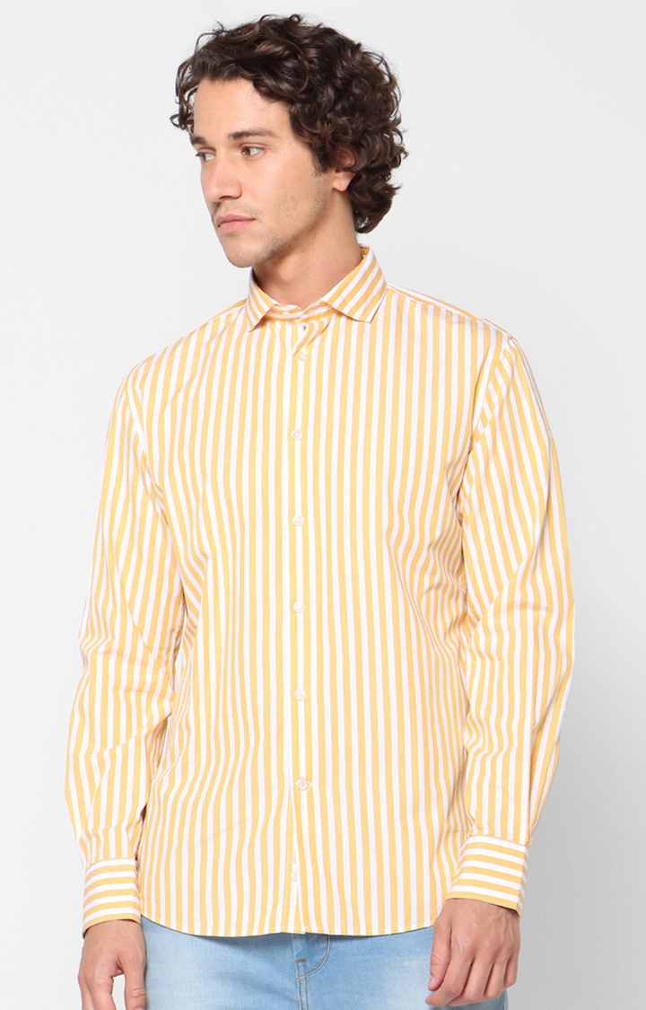 celio | Yellow Regular Fit Striped Shirt