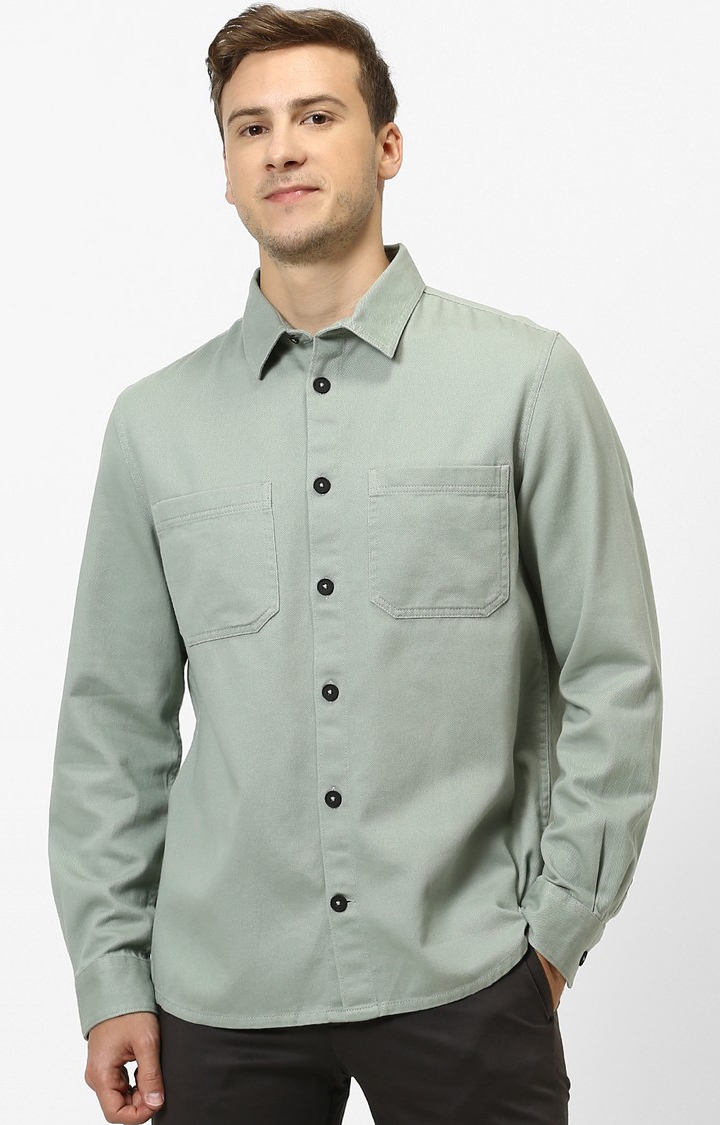 celio | Light Green Solid Regular Fit Casual Shirt