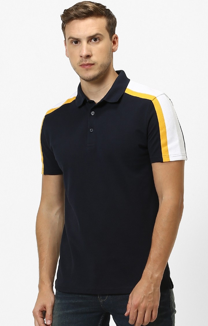 celio | Navy Solid Regular Fit Polo T-Shirt