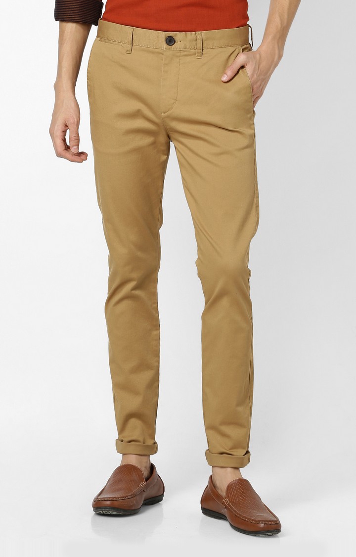 Skinny Fit Cotton Blend Brown Trouser