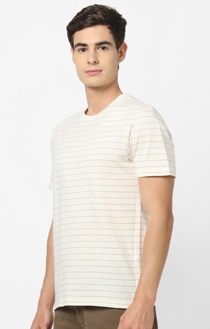 100% Cotton Off White Striped T-Shirt