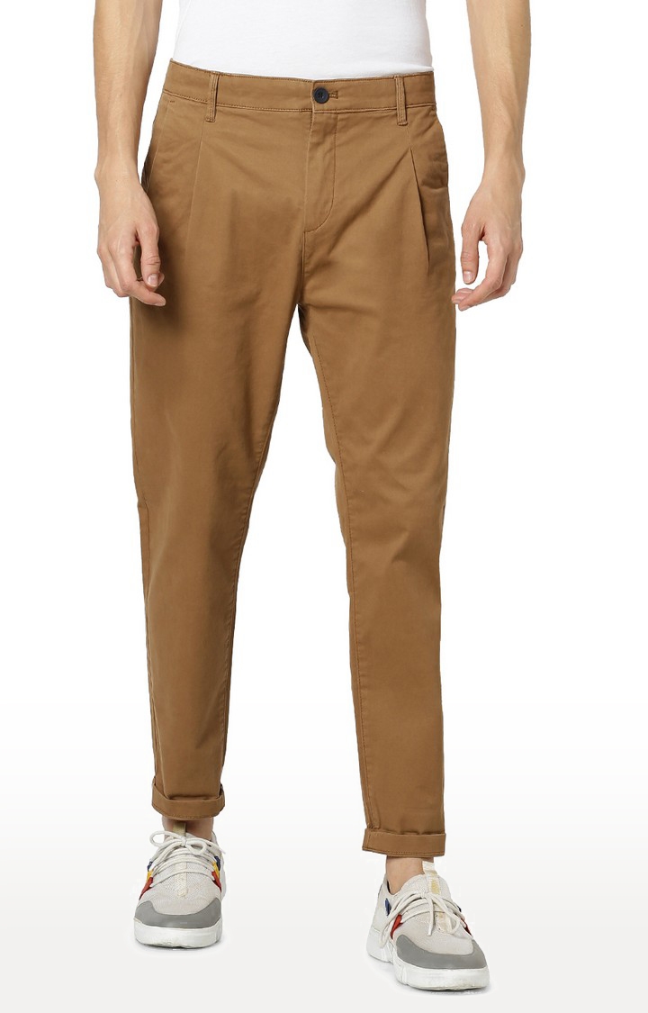 Relaxed Fit Cotton Blend Brown Trouser