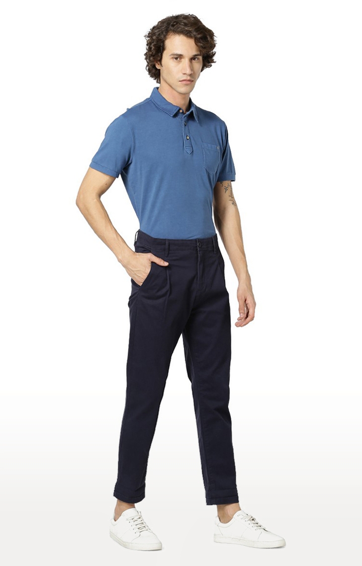 Relaxed Fit Cotton Blend Blue Trouser