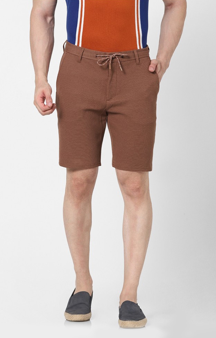 Regular Fit Brown Knitted Shorts