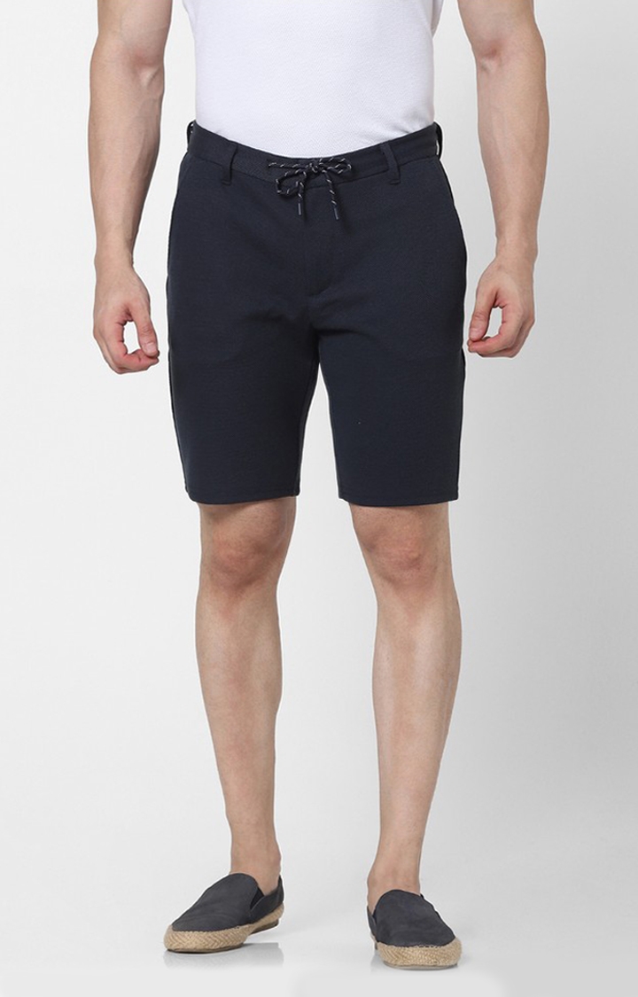 Regular Fit Blue Knitted Shorts