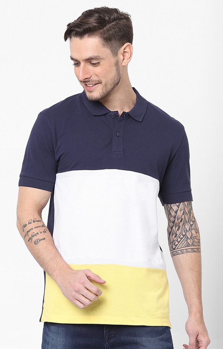 celio | Blue, White And Yellow Polo T-Shirt
