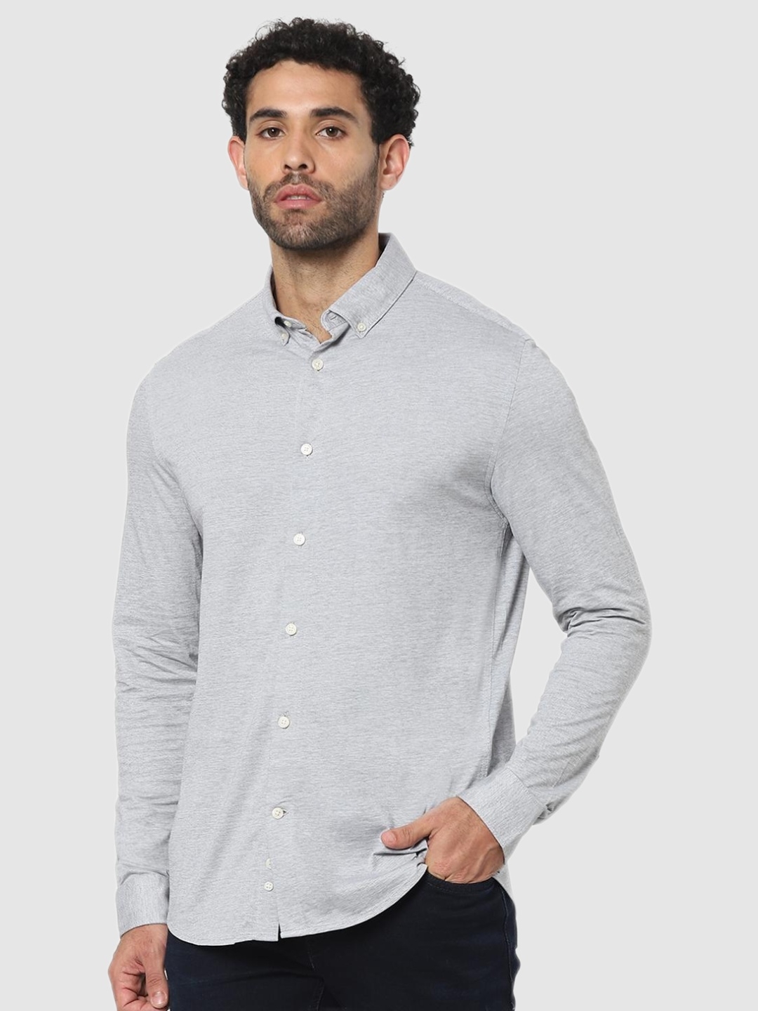 Celio Light-Grey Solid Regular Fit Shirt