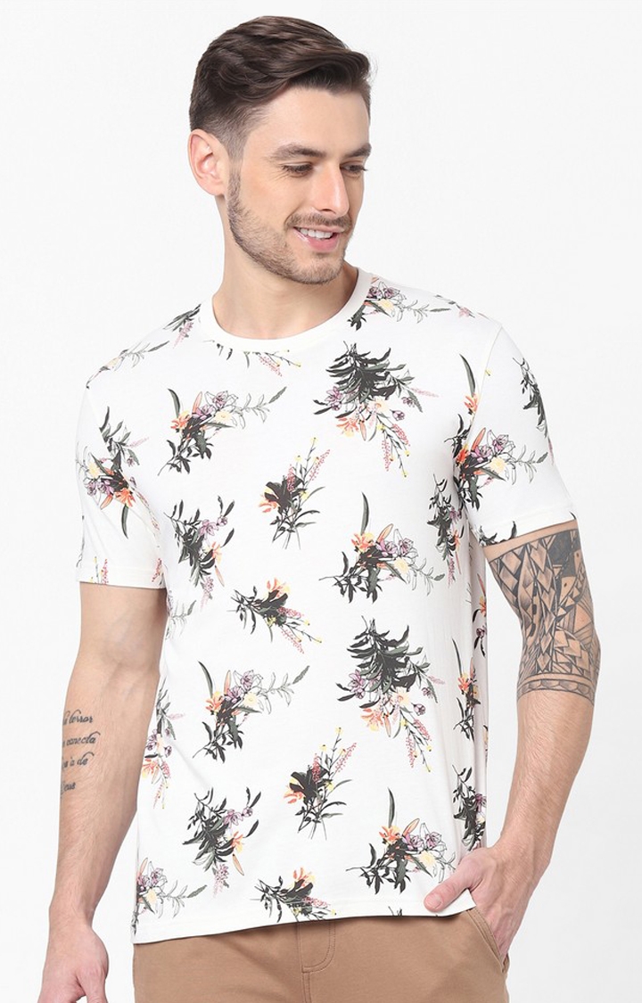 White Floral Printed T-Shirt 