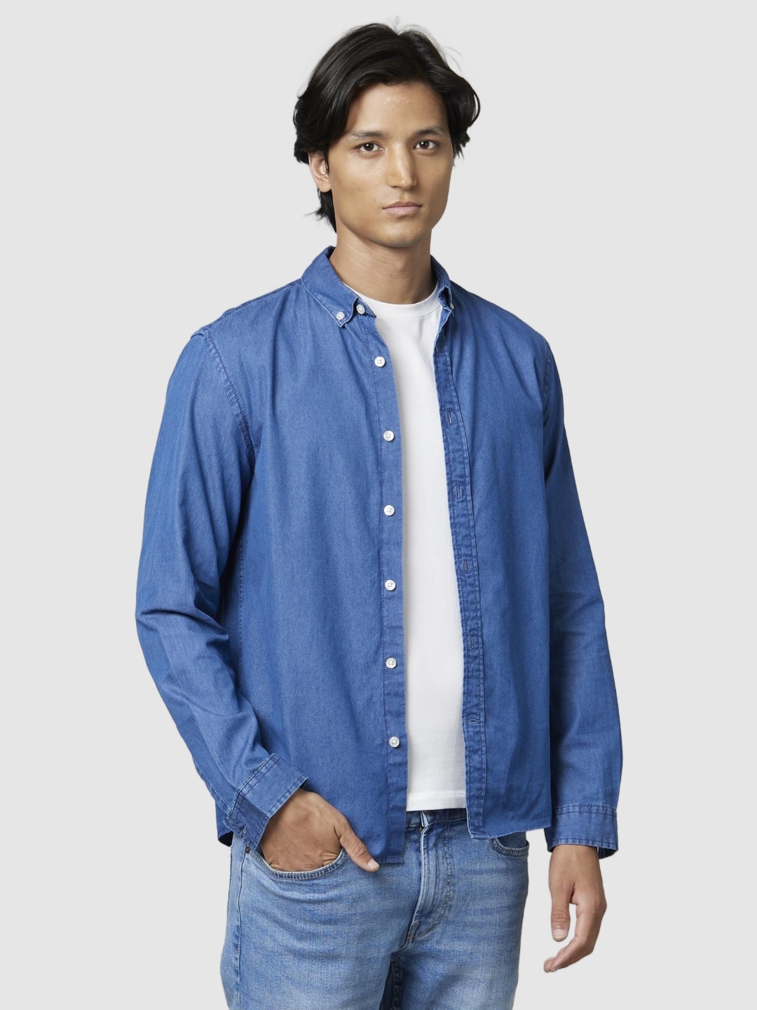 Celio Solid Blue Long Sleeves Shirts