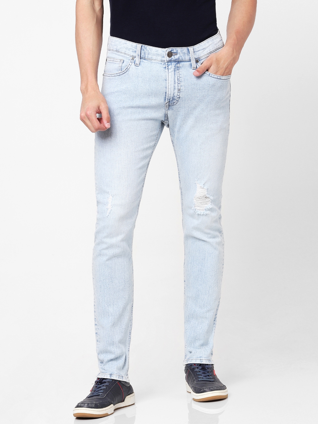 celio | Men's Light Blue Bleached Cotton Denim Jeans