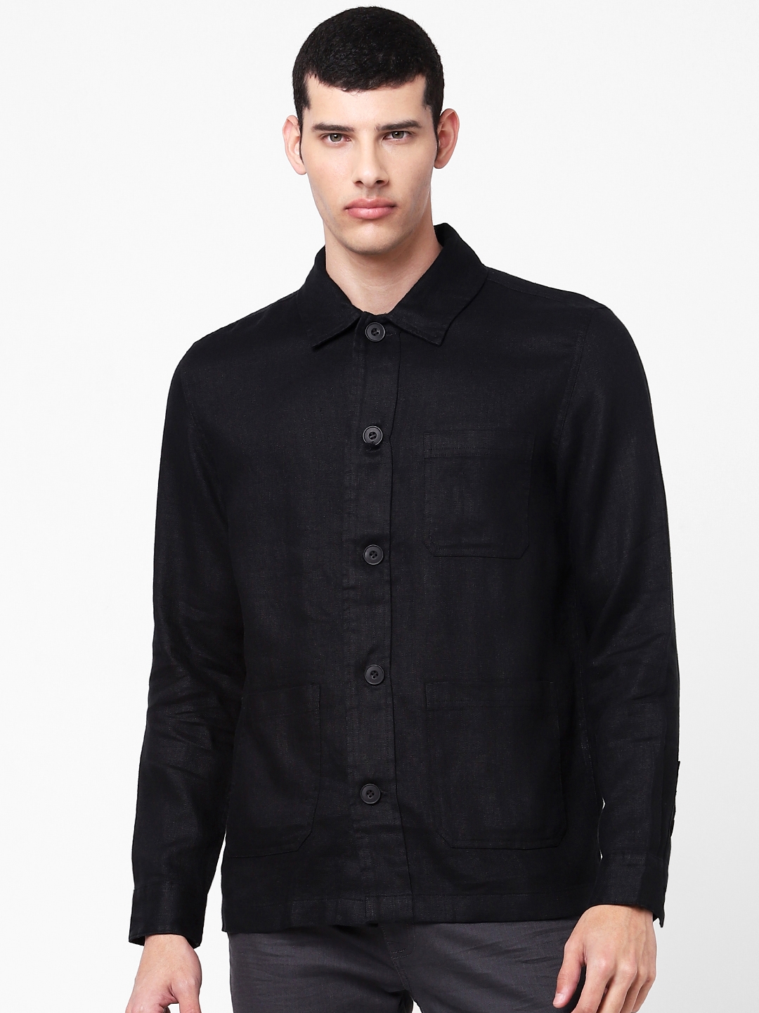 celio | Men's Black Solid Long Sleeve Shirt