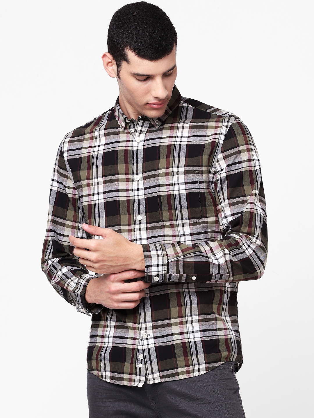 celio | Men's Kaki Checked Casual Shirt