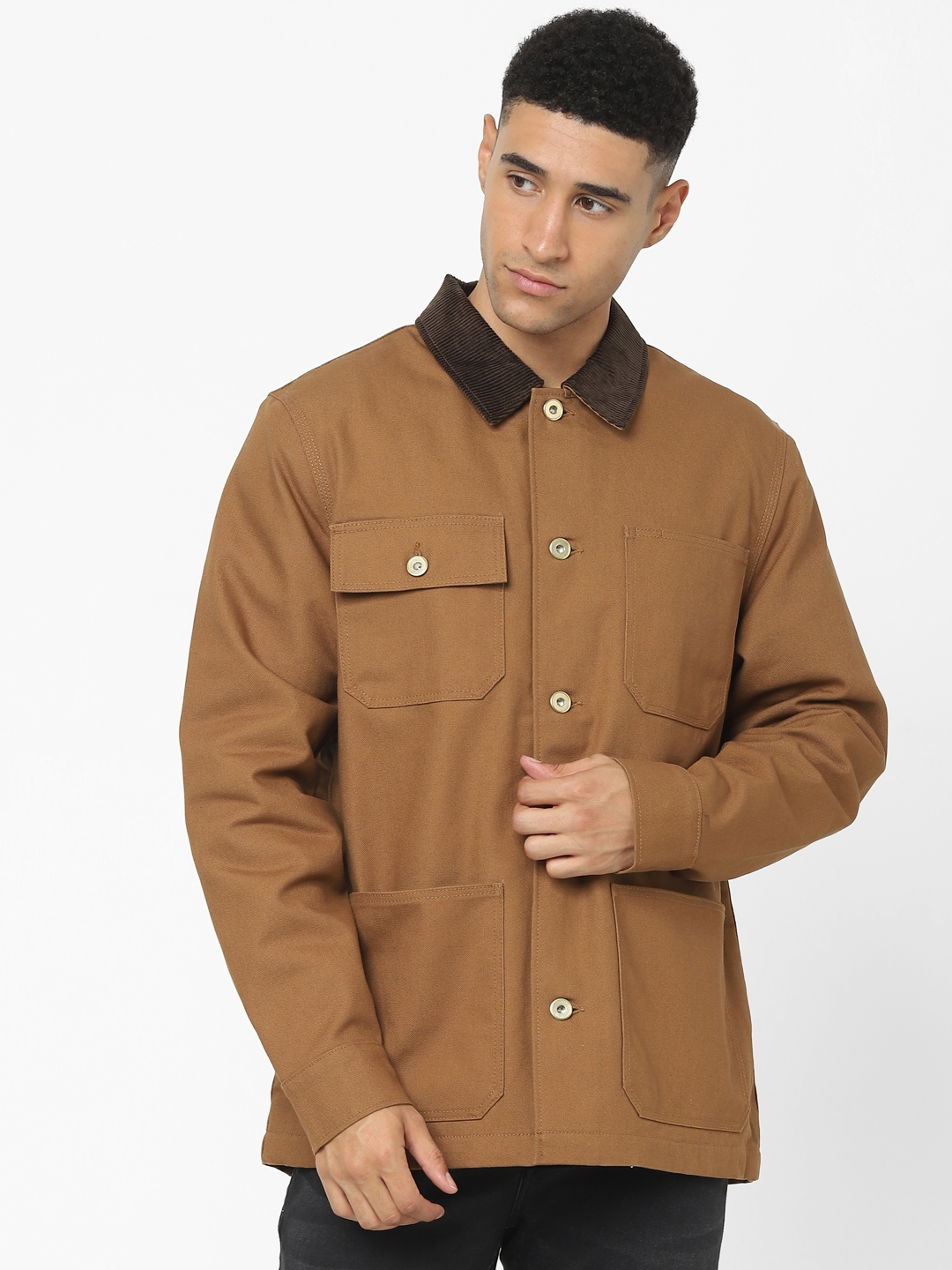 celio |  Tan Solid Regular Fit Jacket