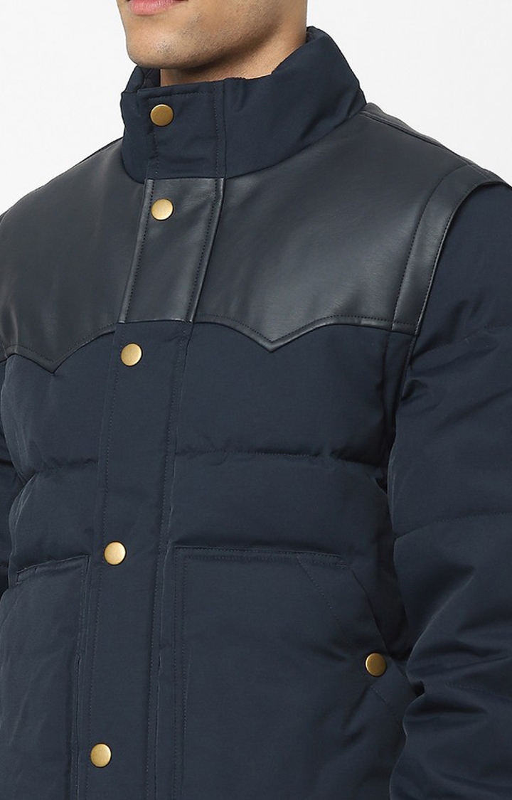 Navy Solid Regular Fit Jacket