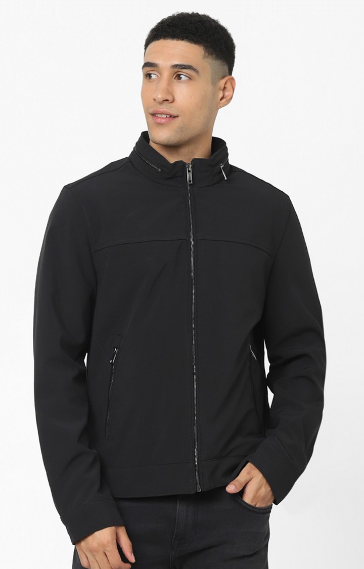  Black Solid Regular Fit Jacket