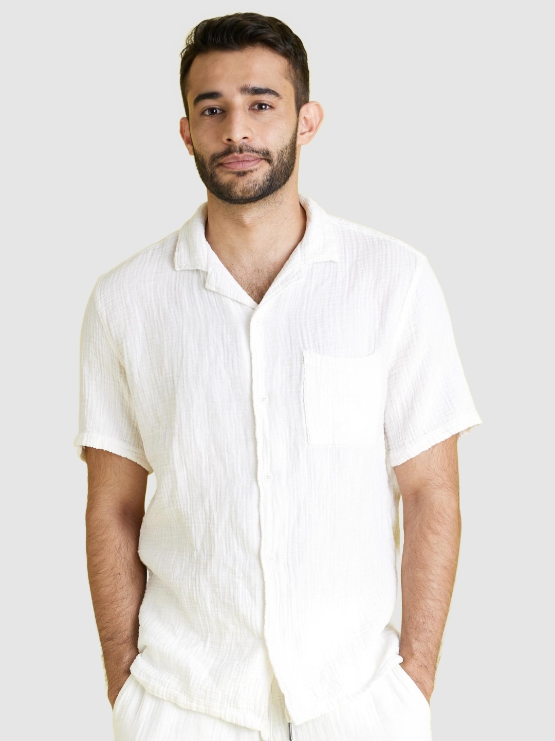 Celio Solid White Short Sleeves Shirts