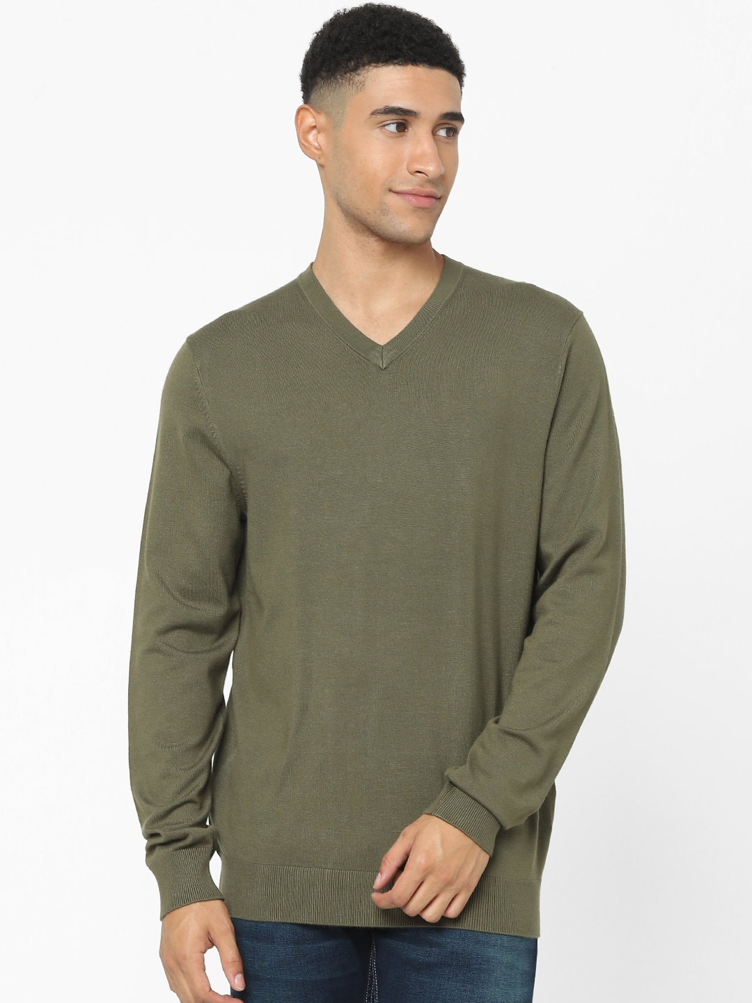 celio |  Olive Solid Regular Fit Sweater