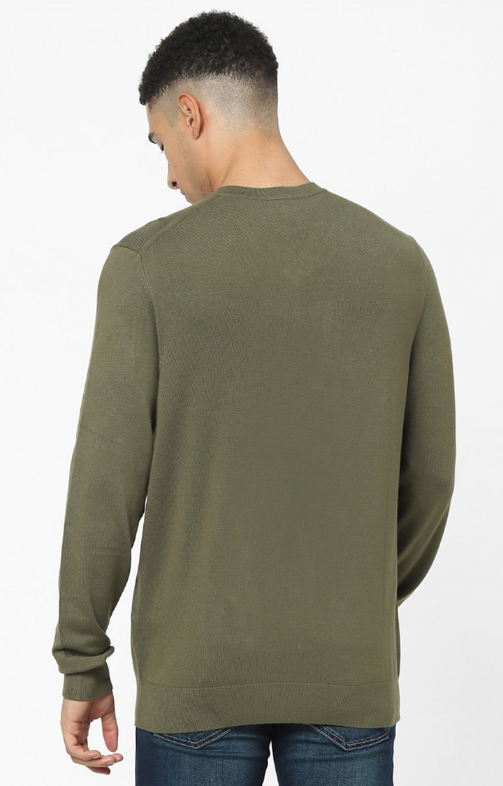 Green Solid Regular Fit Sweater