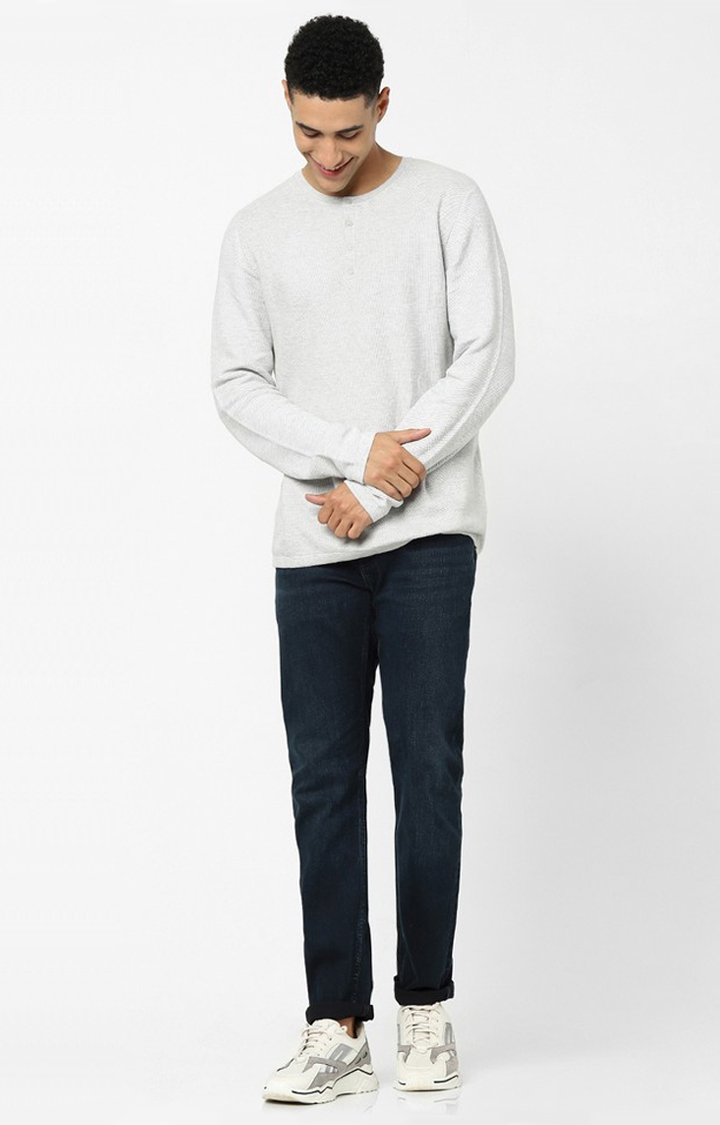 Grey Solid Regular Fit Sweater