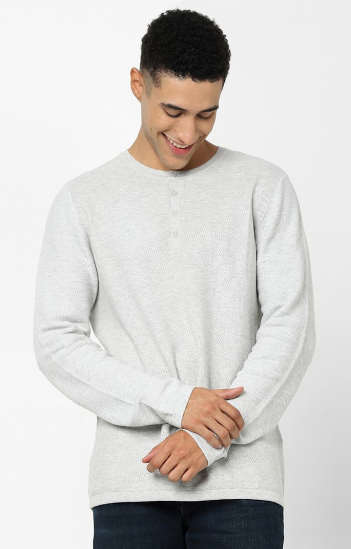 Men's Grey Cotton Melange Textured Sweaters
