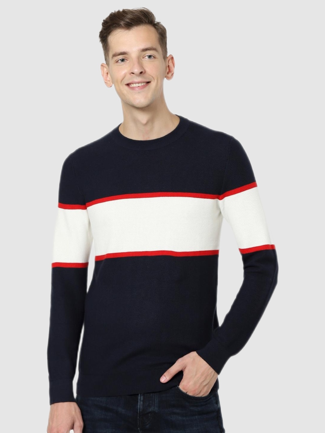 celio | Celio Navy Color-Block Regular Fit Sweater