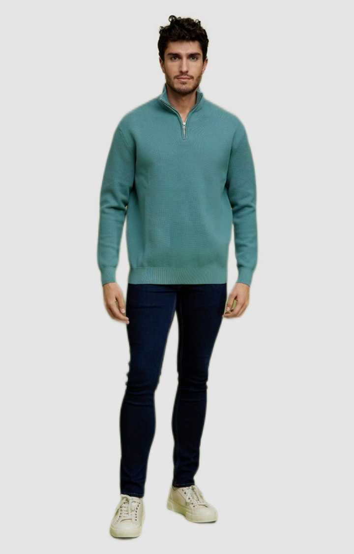 Men's Green Polycotton Solid Sweaters