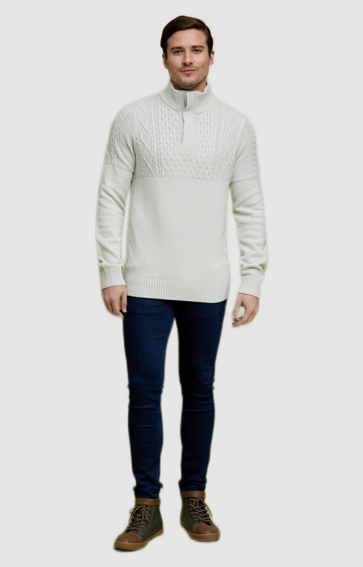 Men's Grey Cotton Blend Textured Sweaters