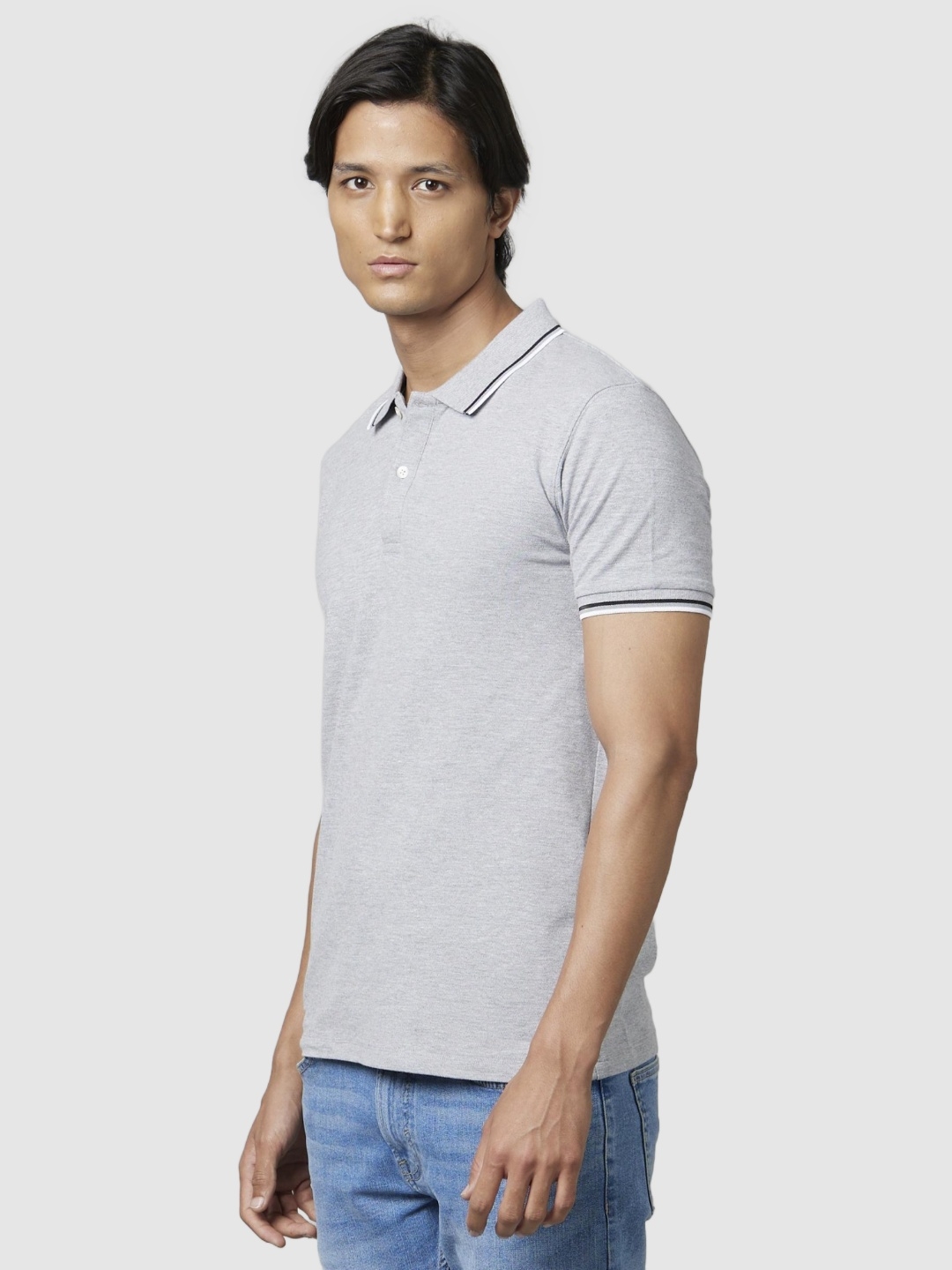 celio | Men's Grey Cotton Solid Polos