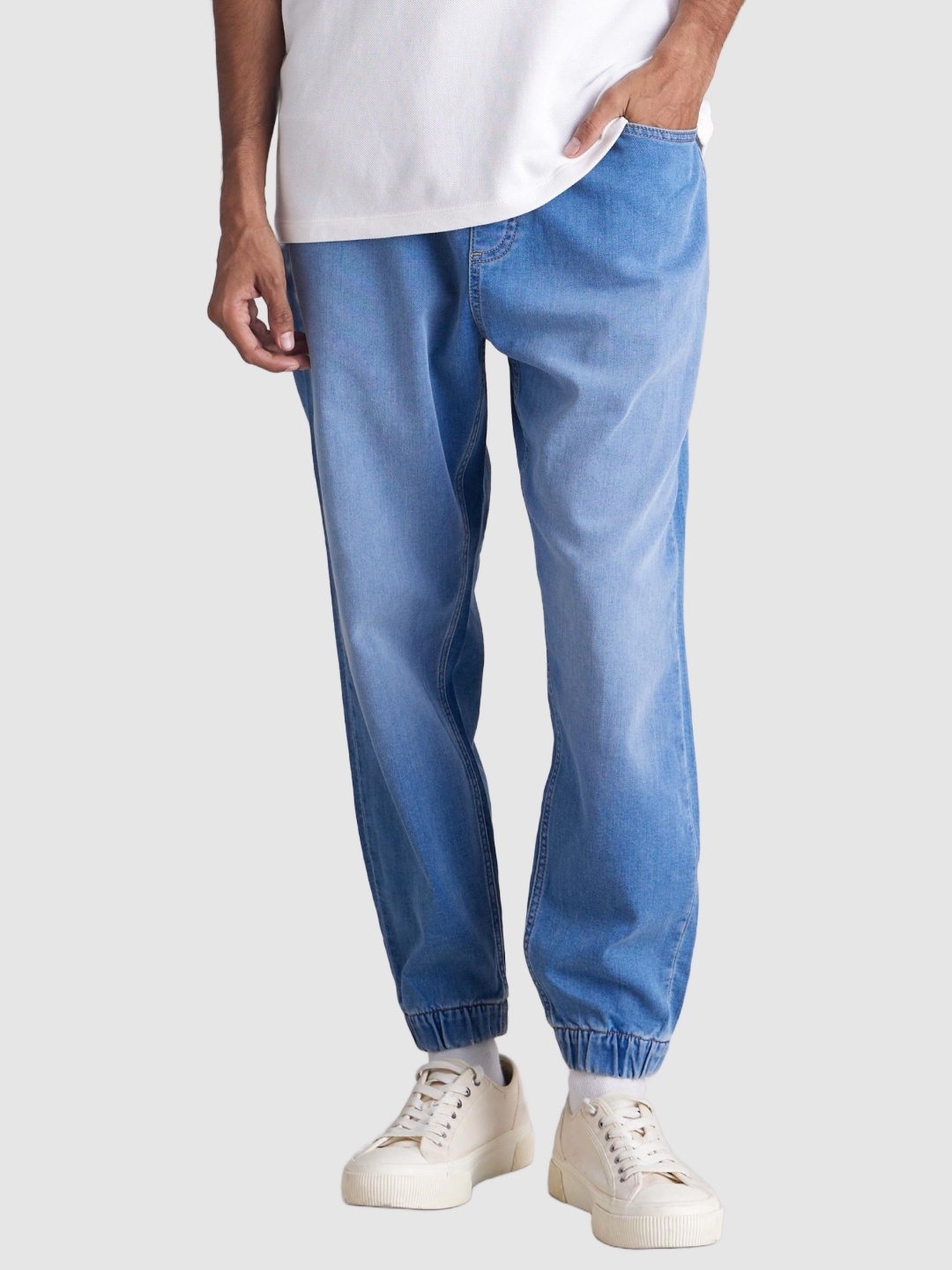 Men's Blue Polycotton Solid Joggers Jeans