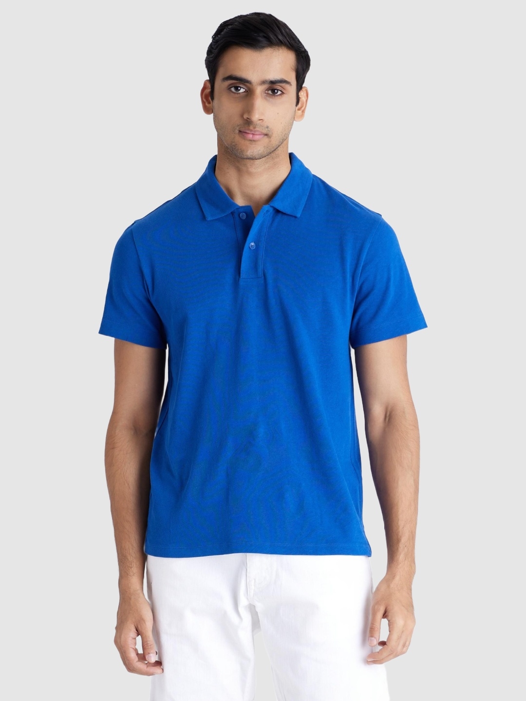 Celio Men Solid Blue Short Sleeve Polo
